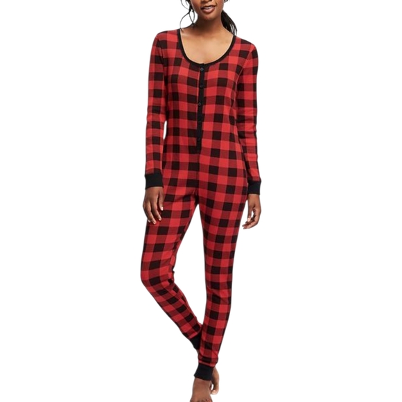 Old Navy Other - Old Navy Women's Red and Black Plaid Pajama Onesie Sz L